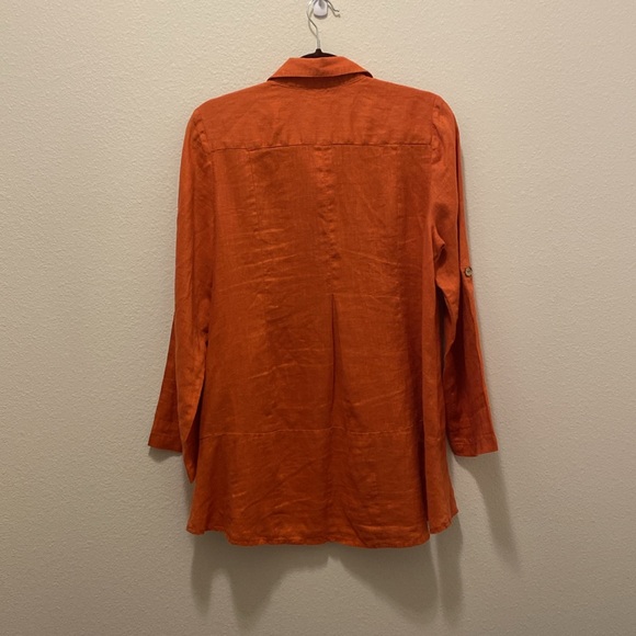 NWOT Soft Surroundings Island Breeze Button 100% Linen Top in burnt orange - Picture 5 of 9